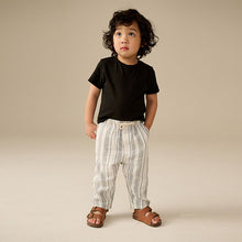 Load image into Gallery viewer, Ecru Stripe Loose Fit Wide Leg Linen Blend Pull On Trousers (3mths-6yrs)
