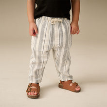 Load image into Gallery viewer, Ecru Stripe Loose Fit Wide Leg Linen Blend Pull On Trousers (3mths-6yrs)
