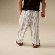 Load image into Gallery viewer, Ecru Stripe Loose Fit Wide Leg Linen Blend Pull On Trousers (3mths-6yrs)
