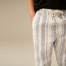 Load image into Gallery viewer, Ecru Stripe Loose Fit Wide Leg Linen Blend Pull On Trousers (3mths-6yrs)
