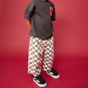 Black/White Checkerboard Pull On Wide Trousers (3mths-6yrs)