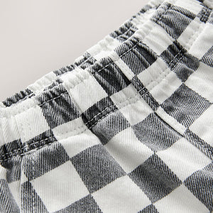 Black/White Checkerboard Pull On Wide Trousers (3mths-6yrs)