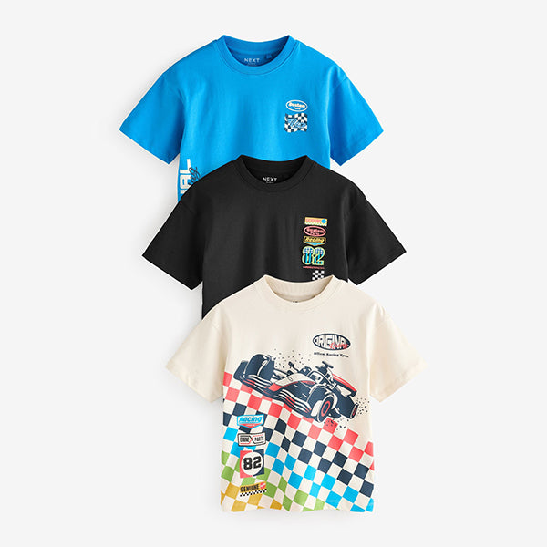 Blue/Ecru Racing Car Relaxed Fit Graphic Print Short Sleeve