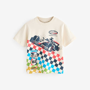 Blue/Ecru Racing Car Relaxed Fit Graphic Print Short Sleeve
