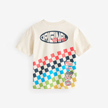 Load image into Gallery viewer, Blue/Ecru Racing Car Relaxed Fit Graphic Print Short Sleeve
