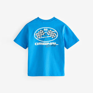Blue/Ecru Racing Car Relaxed Fit Graphic Print Short Sleeve