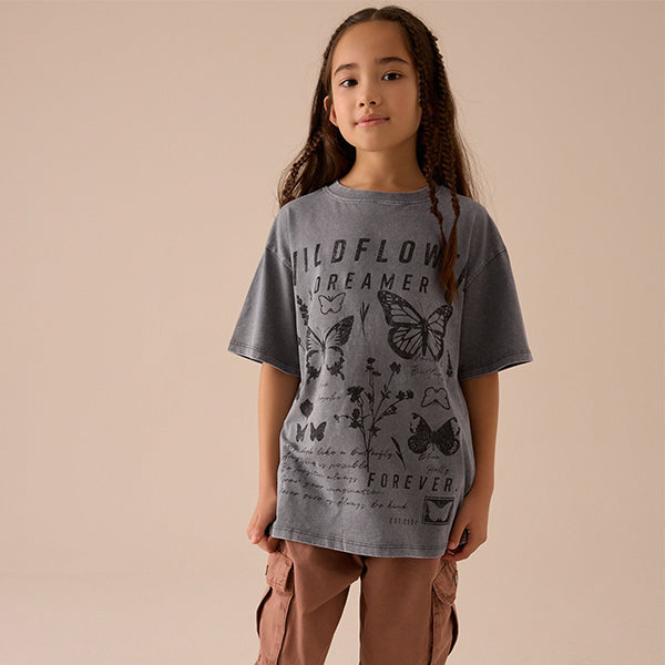 Charcoal Grey Oversized Graphic Print T-Shirt (3-12yrs)