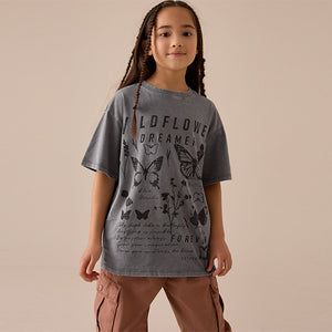 Charcoal Grey Oversized Graphic Print T-Shirt (3-12yrs)