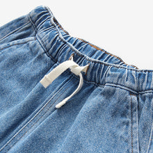 Load image into Gallery viewer, Mid Blue Denim Wide Leg Pull On Cargo 100% Cotton Jeans
