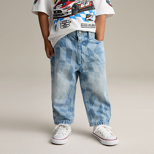 Light Blue Denim Checkerboard 100% Cotton Jeans