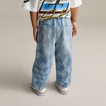 Load image into Gallery viewer, Light Blue Denim Checkerboard 100% Cotton Jeans
