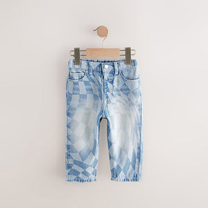 Light Blue Denim Checkerboard 100% Cotton Jeans