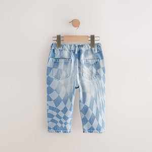Light Blue Denim Checkerboard 100% Cotton Jeans