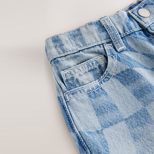 Light Blue Denim Checkerboard 100% Cotton Jeans