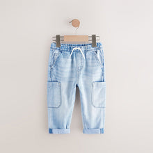 Load image into Gallery viewer, Light Blue Denim Cargo Jeans
