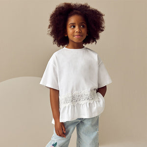 Ecru Lace Frill Hem T-Shirt (3-12yrs)