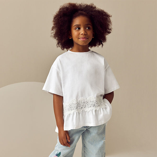 Ecru Lace Frill Hem T-Shirt (3-12yrs)