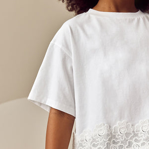 Ecru Lace Frill Hem T-Shirt (3-12yrs)