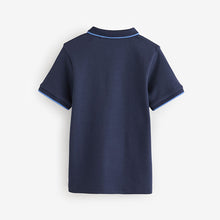 Load image into Gallery viewer, Navy/White 100% Cotton Quarter Zip Colourblock Short Sleeve Polo
