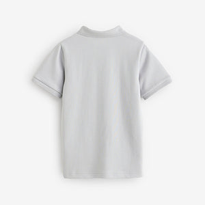 Grey/White 100% Cotton Stripe Button Through Short Sleeve Polo