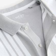 Load image into Gallery viewer, Grey/White 100% Cotton Stripe Button Through Short Sleeve Polo
