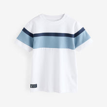Load image into Gallery viewer, White/Blue Textured Colourblock Short Sleeve T-Shirt
