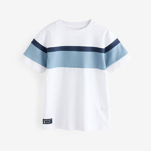 White/Blue Textured Colourblock Short Sleeve T-Shirt