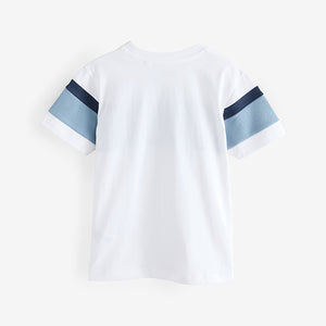 White/Blue Textured Colourblock Short Sleeve T-Shirt