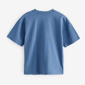 Blue Embroidery Racing Car Relaxed Fit Short Sleeve Graphic