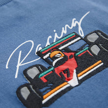 Load image into Gallery viewer, Blue Embroidery Racing Car Relaxed Fit Short Sleeve Graphic
