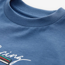 Load image into Gallery viewer, Blue Embroidery Racing Car Relaxed Fit Short Sleeve Graphic
