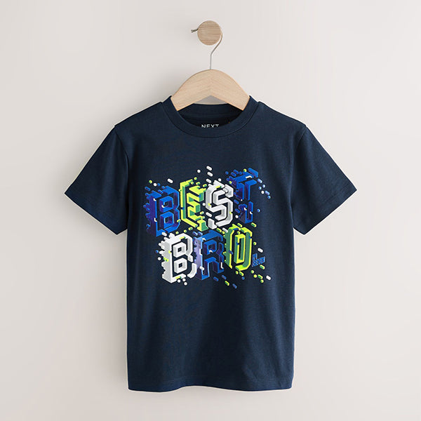 Navy Blue Best Bro Regular Fit Short Sleeve Graphic T-Shirt