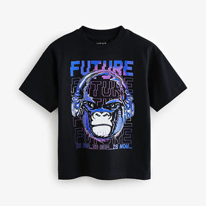 Black Gorilla Relaxed Fit Short Sleeve Graphic Print T-Shirt