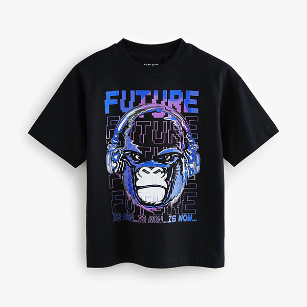 Black Gorilla Relaxed Fit Short Sleeve Graphic Print T-Shirt