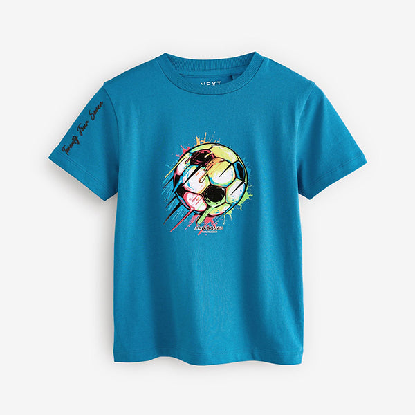 Teal Blue Football Regular Fit Short Sleeve Graphic Print T-Shirt