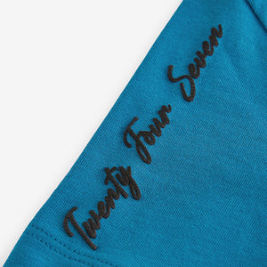 Teal Blue Football Regular Fit Short Sleeve Graphic Print T-Shirt