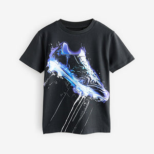 Black/Blue Football Boot Regular Fit Short Sleeve All-Over Print T-