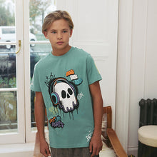 Load image into Gallery viewer, Green Graffiti Skull Regular Fit Short Sleeve Graphic T-Shirt
