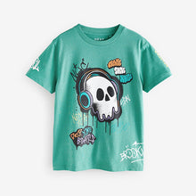 Load image into Gallery viewer, Green Graffiti Skull Regular Fit Short Sleeve Graphic T-Shirt
