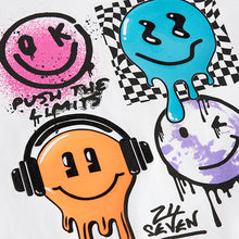 Load image into Gallery viewer, White Happy Face Regular Fit Short Sleeve Graphic Print T-Shirt
