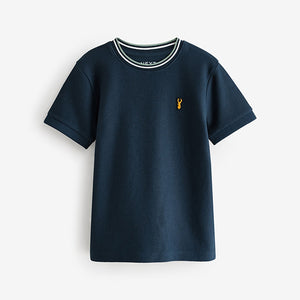 Navy Blue Short Sleeve Textured T-Shirt
