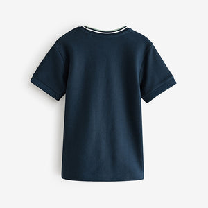Navy Blue Short Sleeve Textured T-Shirt