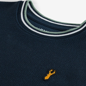 Navy Blue Short Sleeve Textured T-Shirt