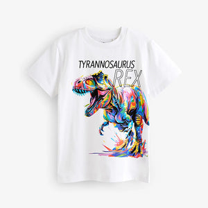 White Rainbow Dino Regular Fit Short Sleeve Graphic T-Shirt