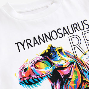 White Rainbow Dino Regular Fit Short Sleeve Graphic T-Shirt