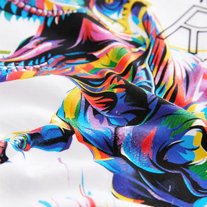 White Rainbow Dino Regular Fit Short Sleeve Graphic T-Shirt
