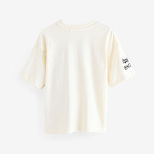 Load image into Gallery viewer, Ecru Cream Graffiti Alien Relaxed Fit Short Sleeve Graphic Print T-
