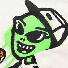 Load image into Gallery viewer, Ecru Cream Graffiti Alien Relaxed Fit Short Sleeve Graphic Print T-
