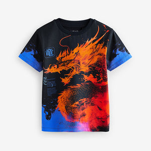 Black/Orange Dragon Regular Fit Short Sleeve All-Over Print T-Shirt