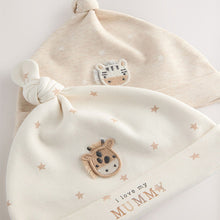Load image into Gallery viewer, Neutral I Love My Mummy/Daddy Baby Tie Top Hats 2 Pack (0-6mths)
